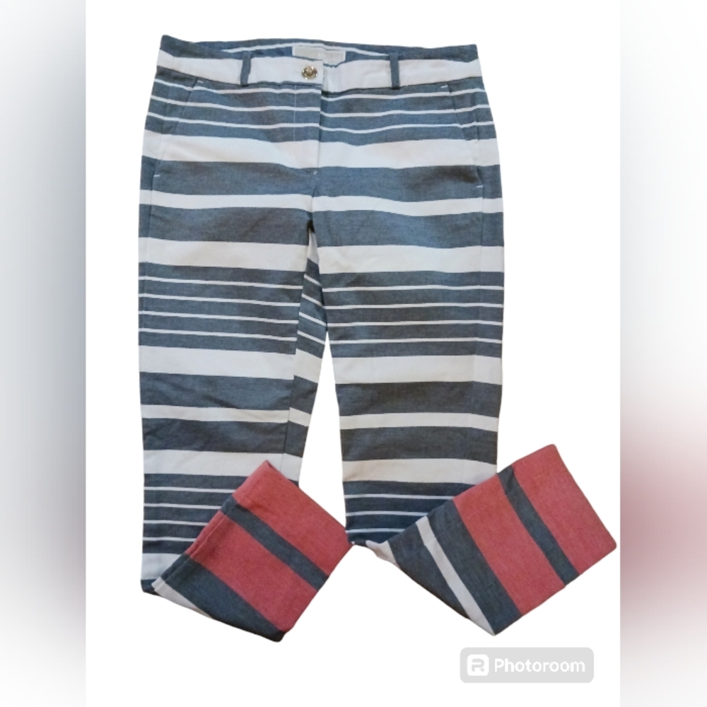 MICHAEL MICHAEL KORS Striped cotton Cape Cod Capri pants.  Womens.  Size 0.